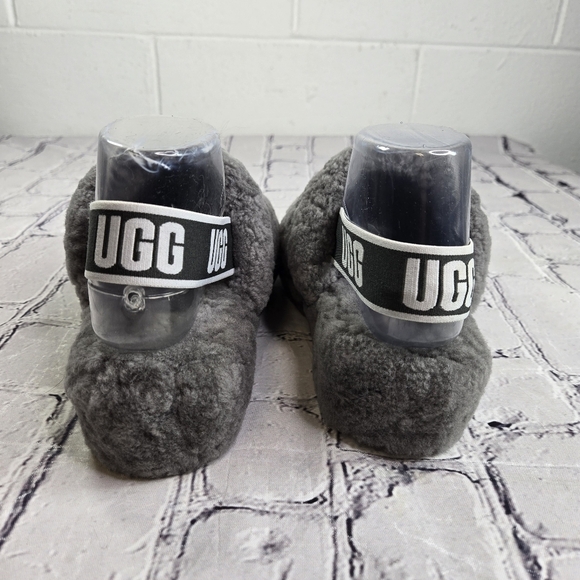 Ugg Fluff Yeah gray shearling ankle strap open toe slides - Picture 7 of 11